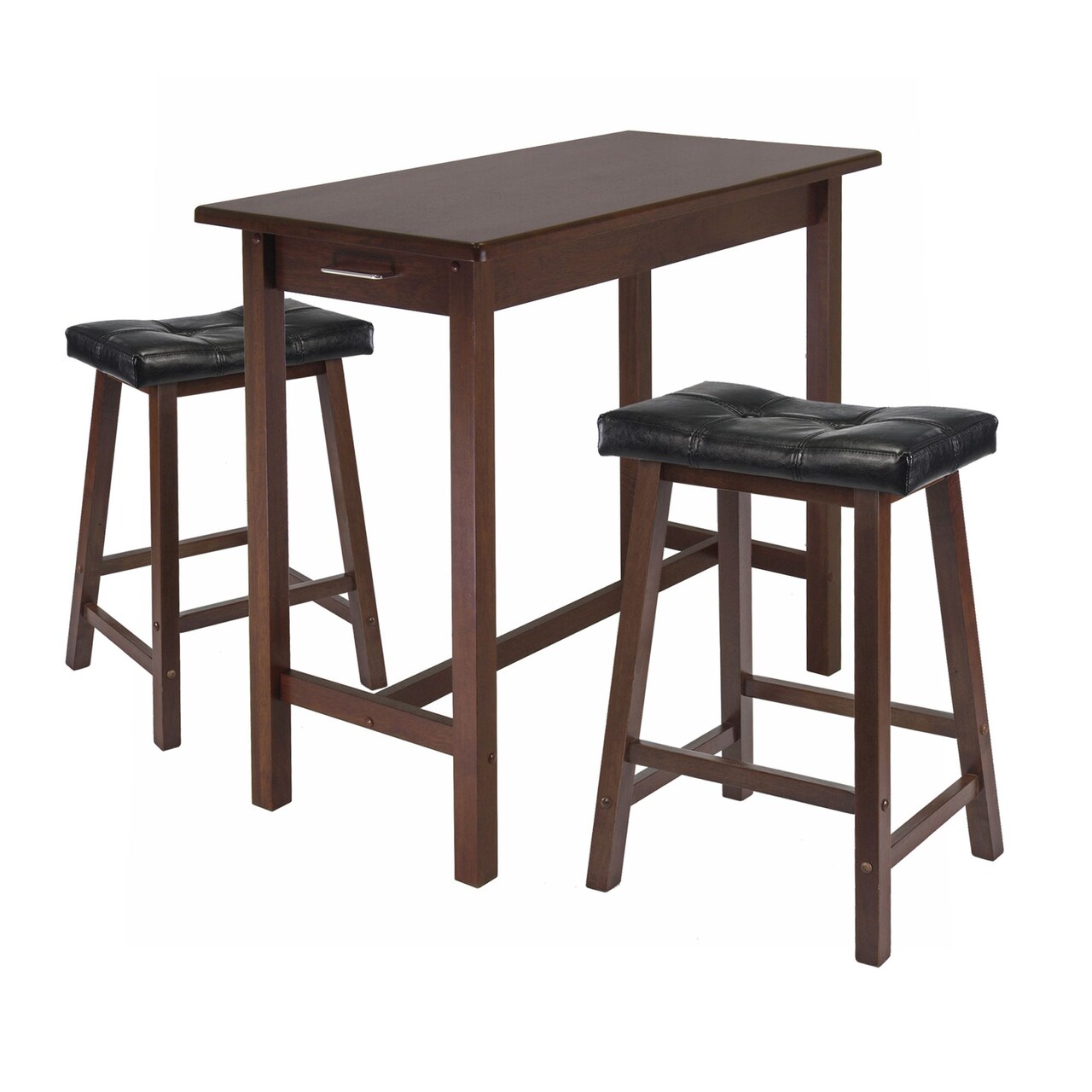Contemporary Home Living 3-Piece Brown Contemporary Breakfast Table Set - Black Cushion Stools